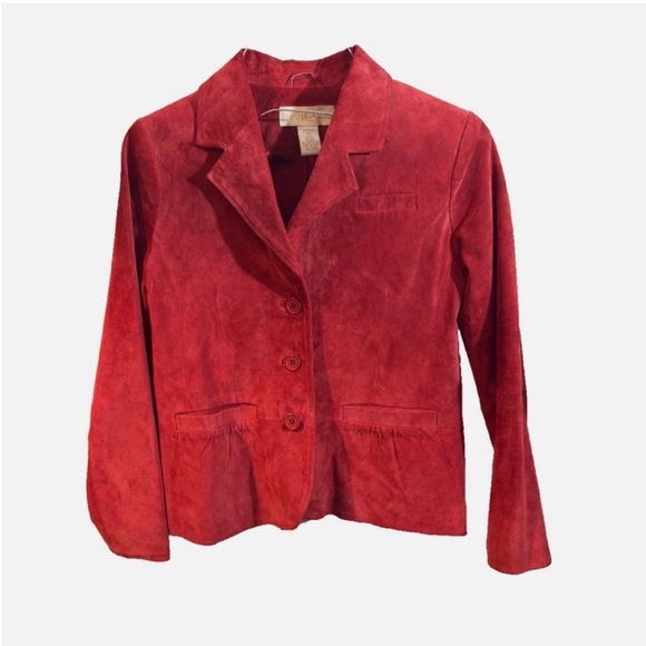 Suede Vibrant Red blazer— 90s vintage petite small - Picture 2 of 5